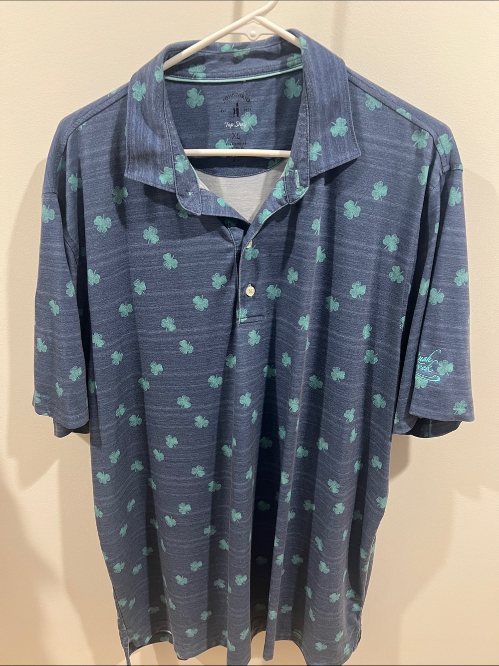 johnnie-O Navy Polo with Mint Clover Print